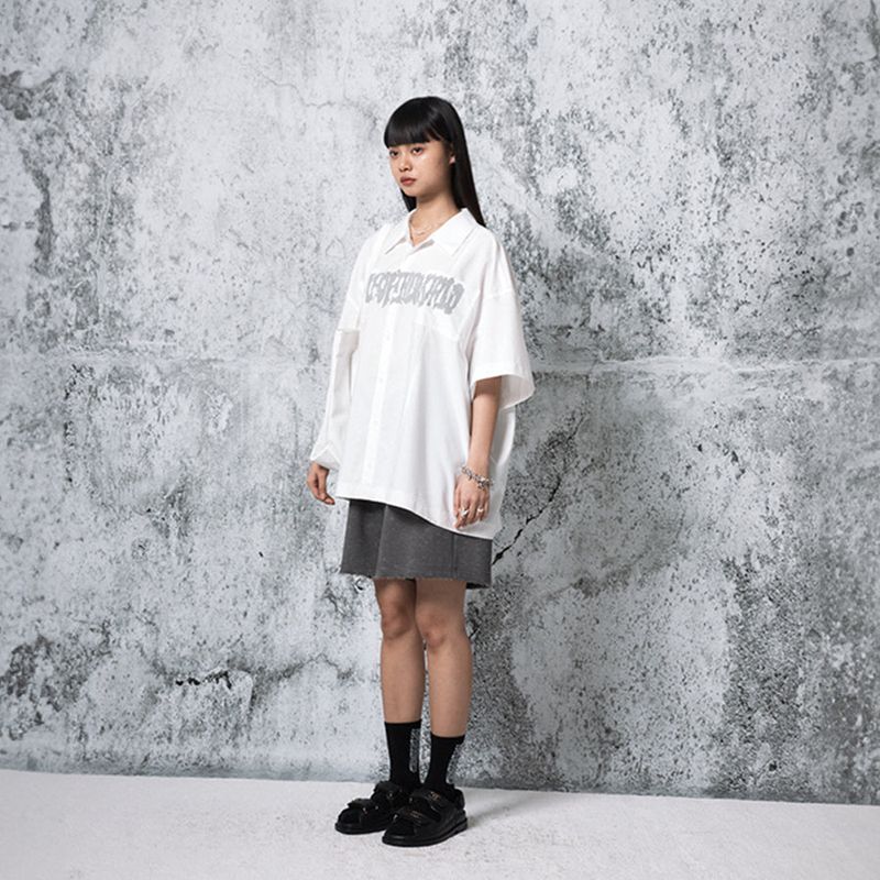 low-edge short-sleeved shirt (WHITE)
