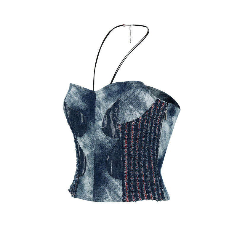 Don't Ask My Plan (DAMP)(ドントアスクマイプラン)の「DENIM CORSET TUBE TOP_DEEP BLUE(Tops)」