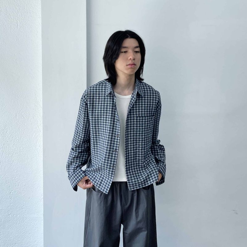 Retro Gradient Check Cropped Shirt