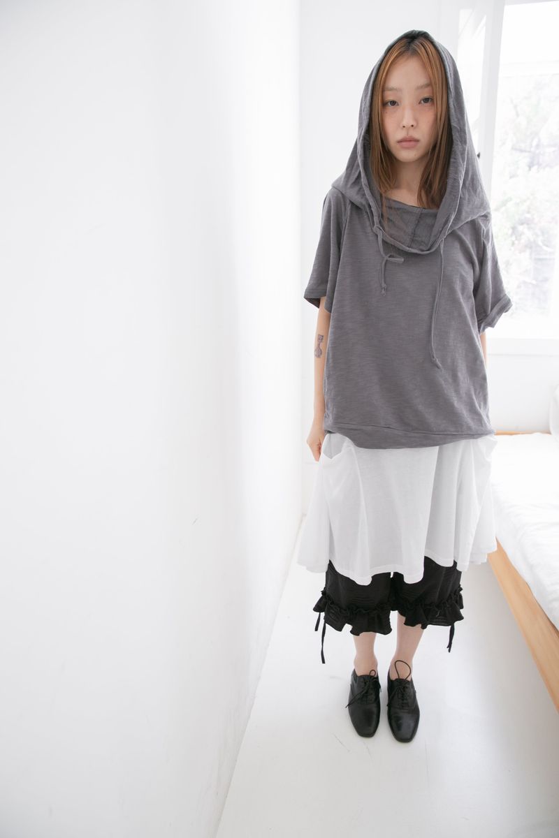 slub off-shoulder hood top(2colors)