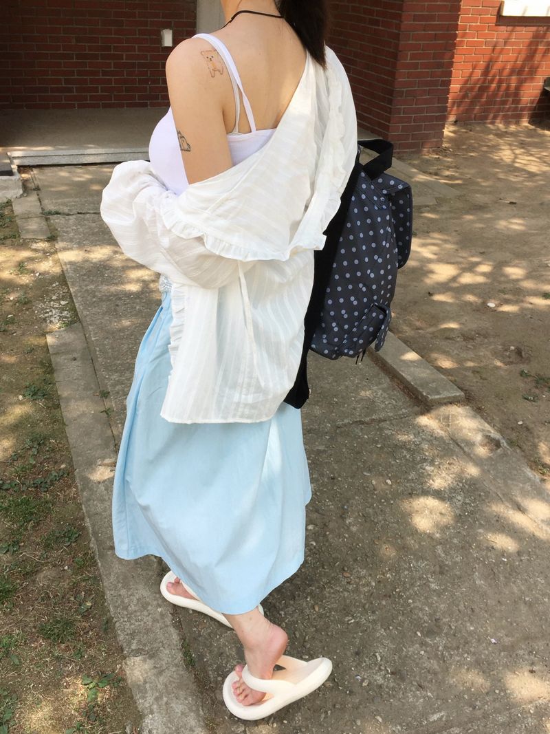 Button Minimal Pin-tuck Sagging Skirt (3c)