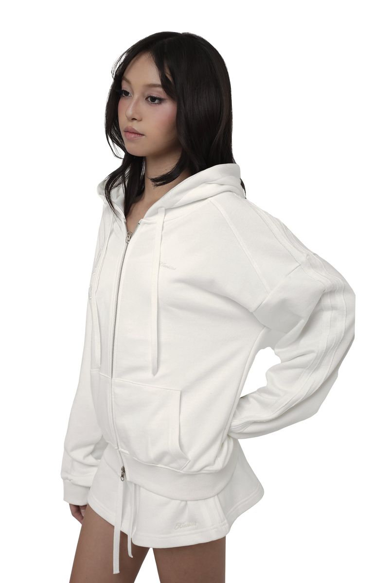 09 Numbering hooded zip-up, White