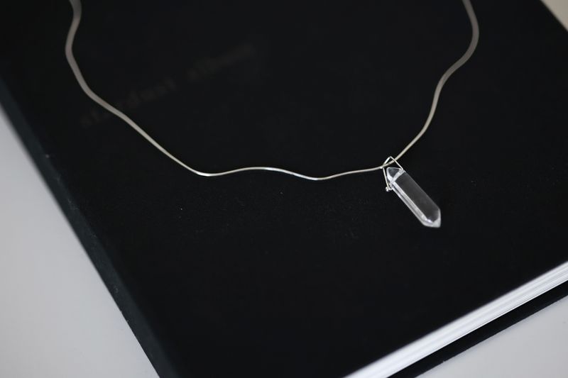 Pencil White Crystal Silver 925 Necklace handmade