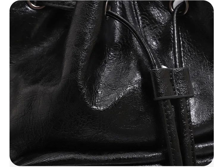 Y2K Oil-Waxed Leather Pocket Mini Backpack 2-Way