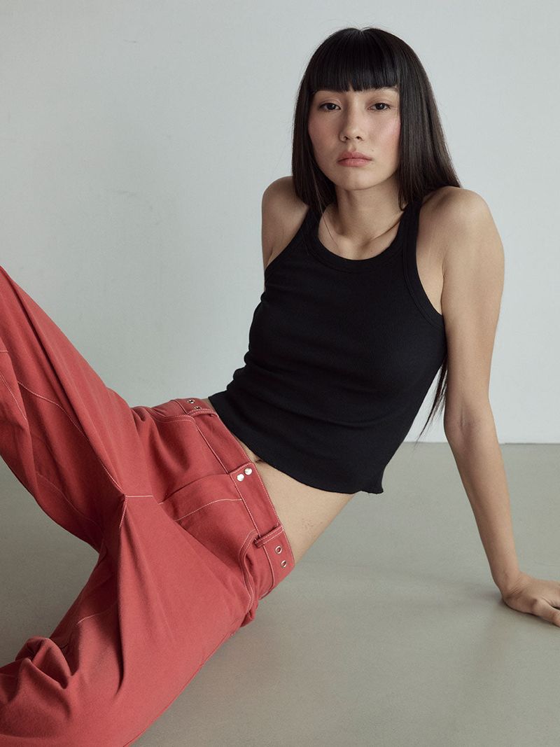 Stitch Lowrise Cotton Pants_Red Clay