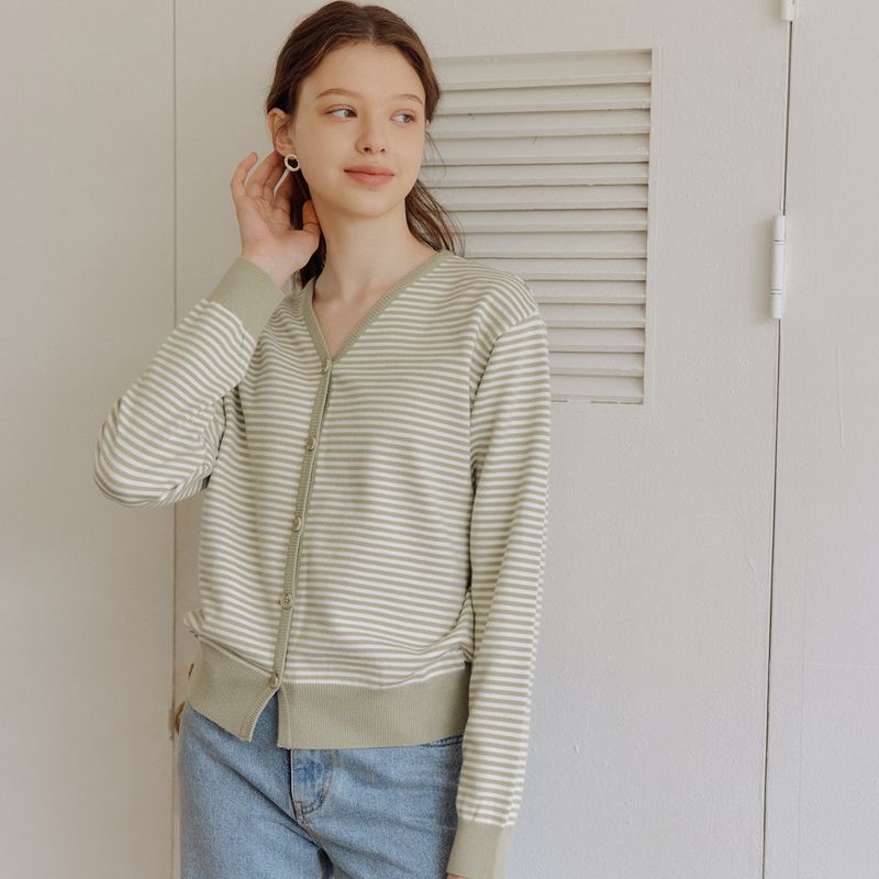 スモールストライプカーディガン / SMALL STRIPE CARDIGAN_OLIVE