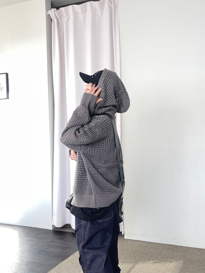 Hoshi mesh hooded knit zip-up