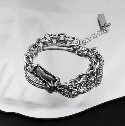 2TYPE [Ball Mix, Double Chain Mix] Layered Silver Bracelet