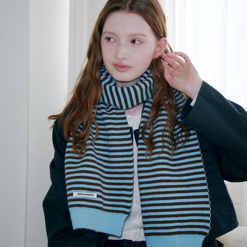 ALLINCOMPLETE(オールインコンプリート)の「Candy Stripe Knit Muffler (Aqua & Brown)(Fashion Accessories)」