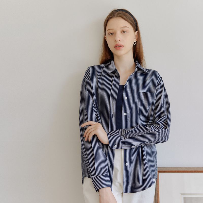 yuppe（ヤッピー）の「ストライプオーバーシャツ / STRIPE OVER SHIRT_NAVY（Tops）」