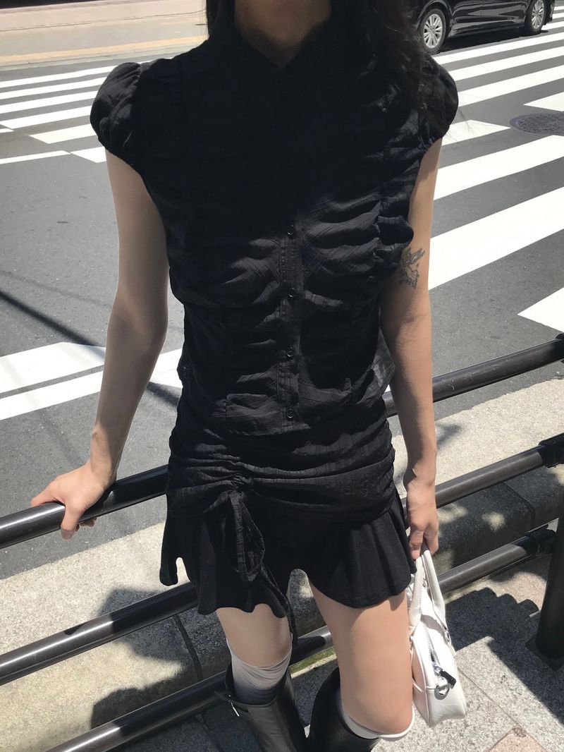 City Class Sheer Shirring HAlf Shirt& Skirt SET 