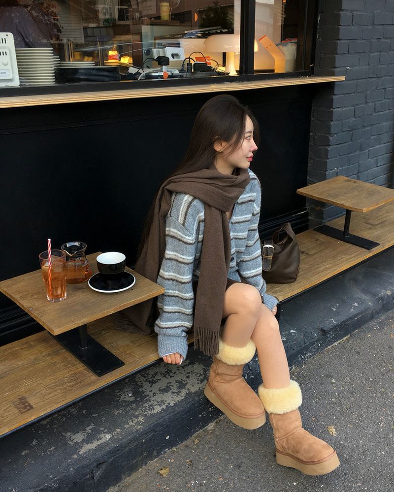 [ORIGINAL] Sand Stripe Oversized Wool Cardigan