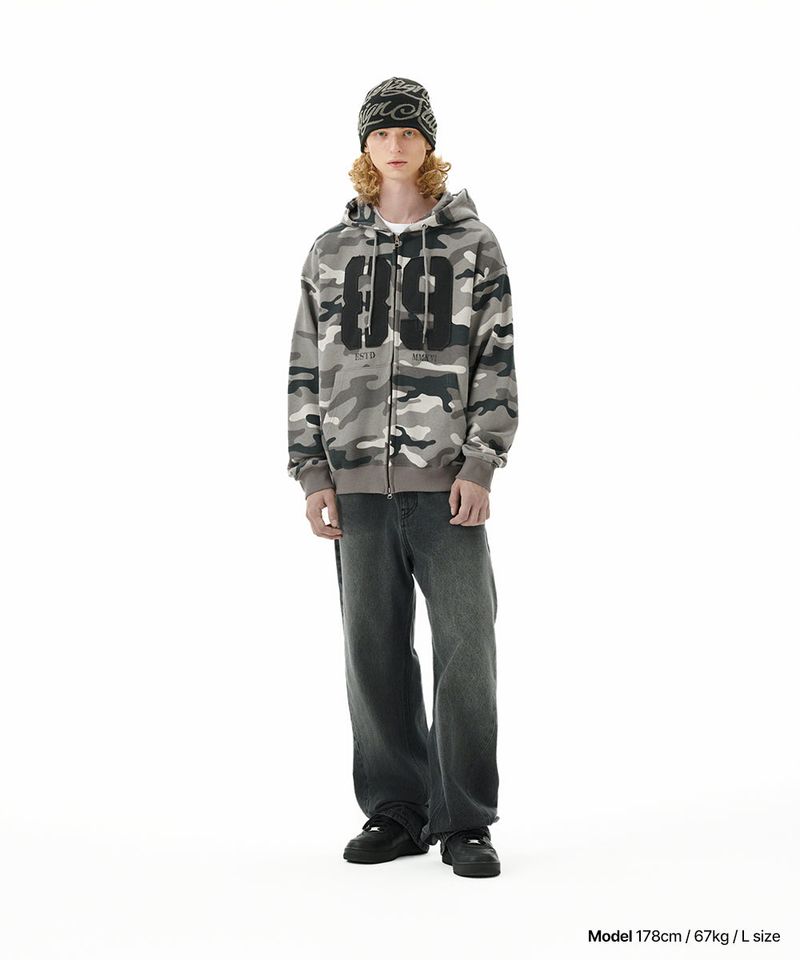 CAMO APPLIQUE ZIP UP HOODIE