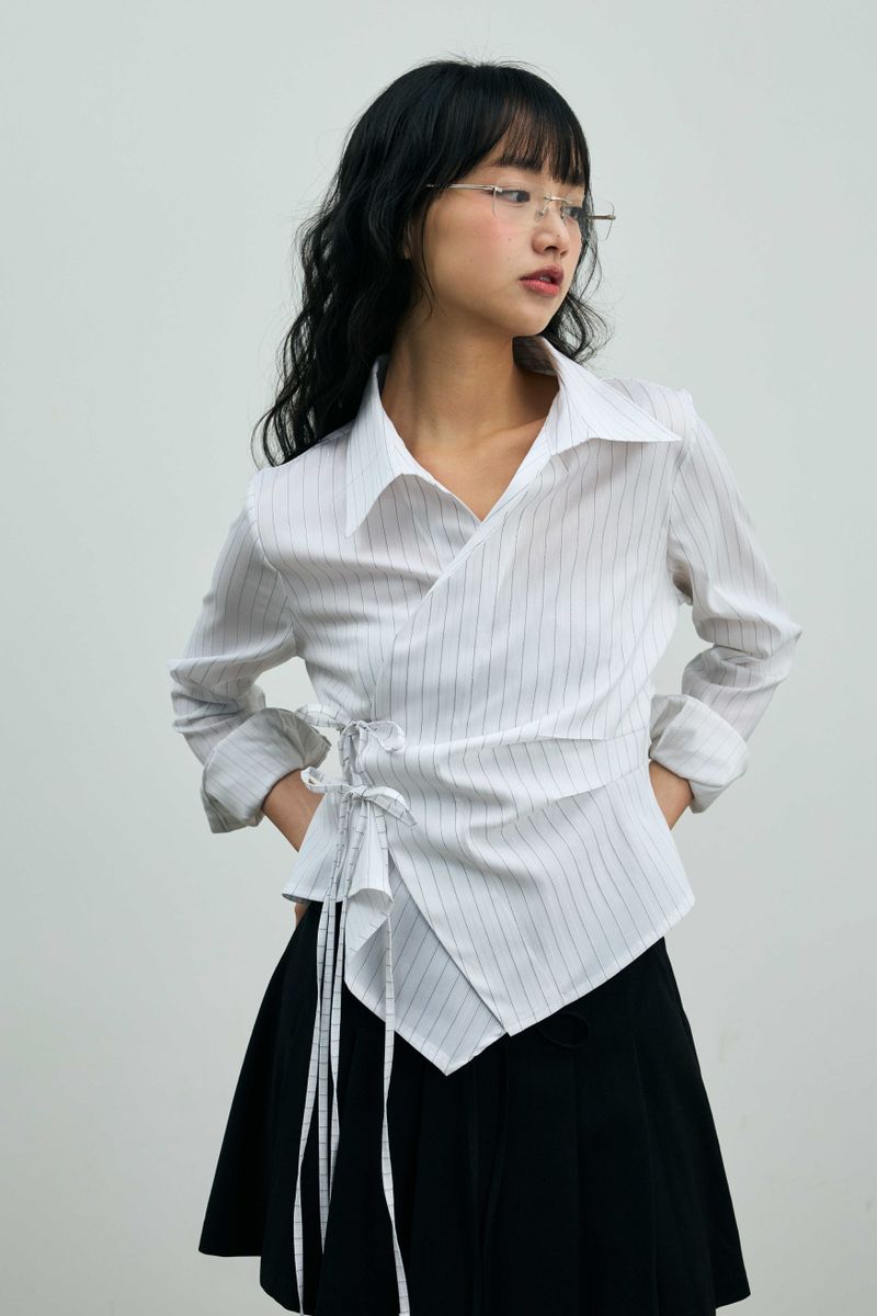 EVE STRIPE WRAP SHIRT / WHITE