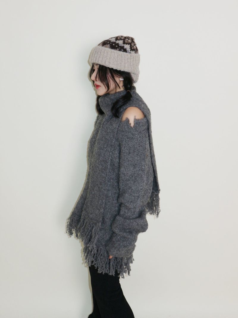 Puddle Demoor Tester Damage Long-Sleeved Knitwear Dress (Muffler Set)