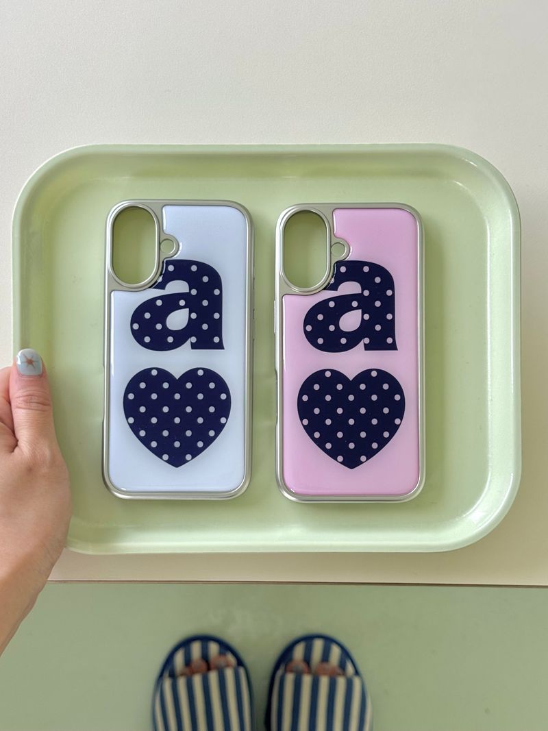 NAVY DOTTY LOVE PINK Silver Epoxy Case