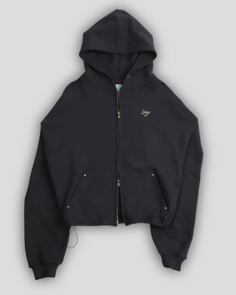 Silver Logo Docking Crop Hood Zip-Up Charcoal