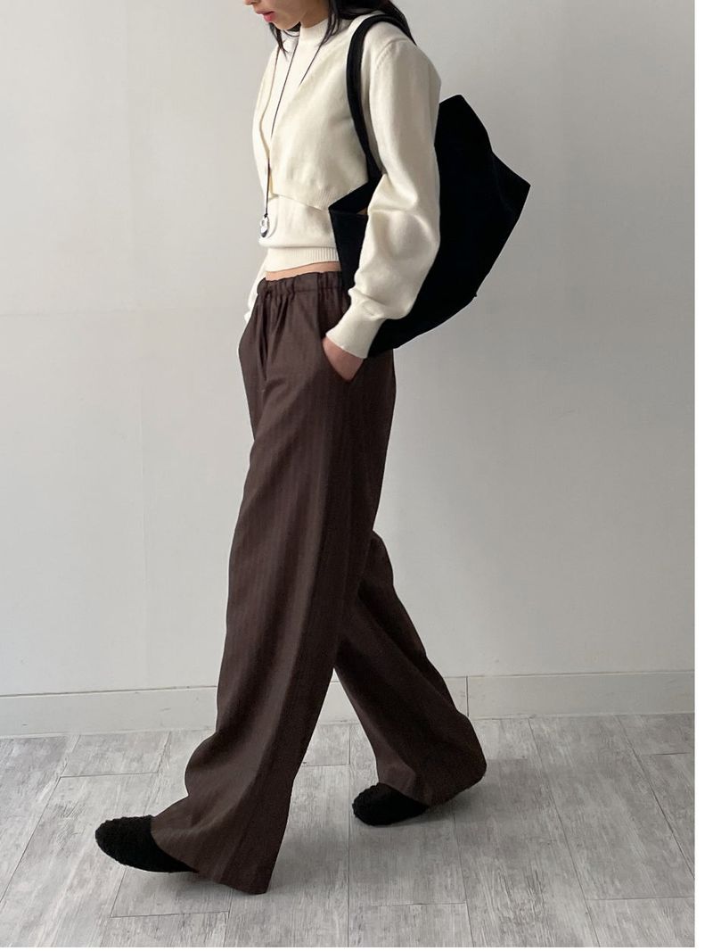 Striped Banding Wide Slacks