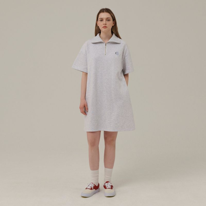 SMALL LOGO HALF ZIPUP MINI DRESS_WHITE MELANGE