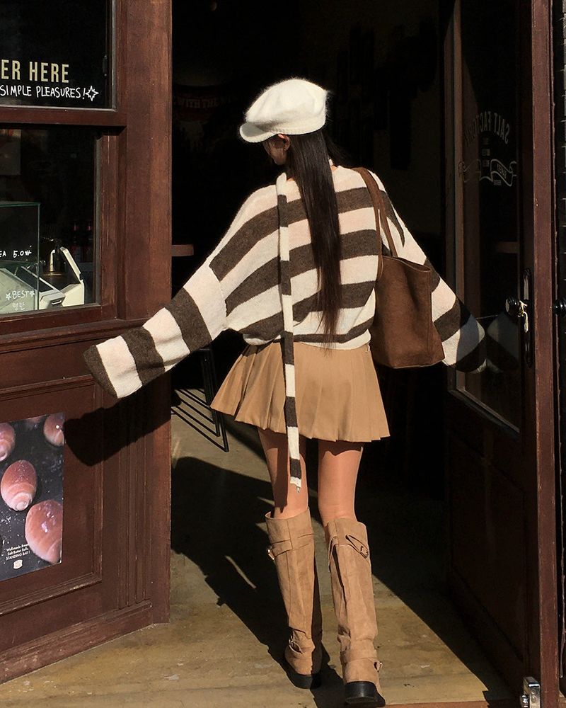 [ORIGINAL] LACKUN Striped Muffler Knit Set