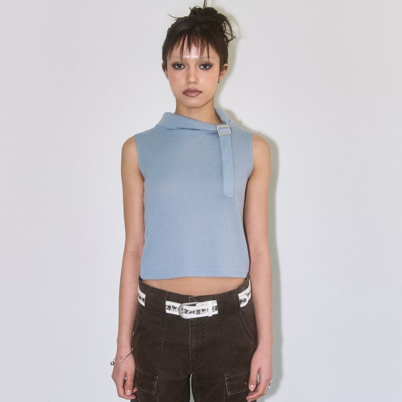 Waffle Belted Top [Baby Blue]