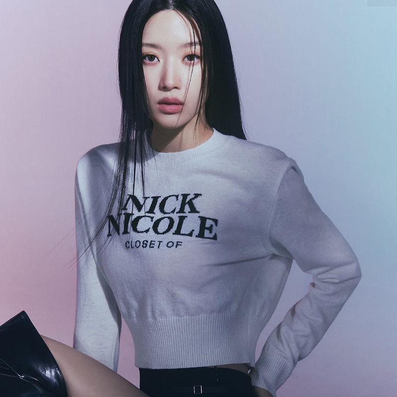 CASHMERE NICOLE LOGO CROP JACQUARD KNIT_IVORY