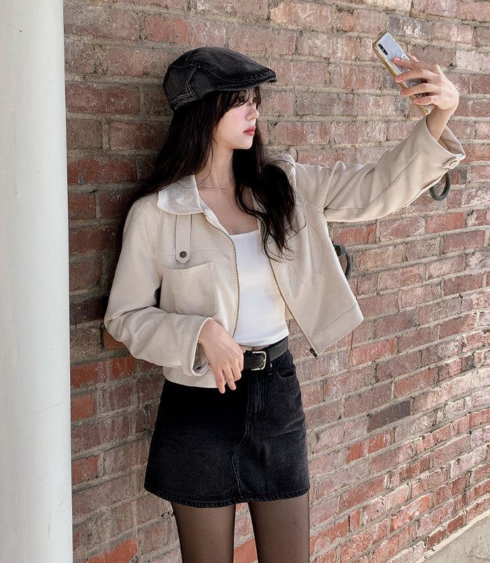 #Autumn Suede Collar Crop Jacket (4color)