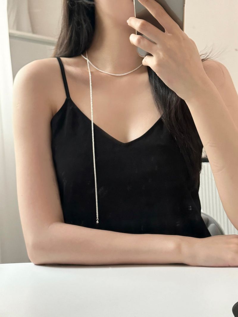 shining cutting drop necklace / layered square cutting glitter long