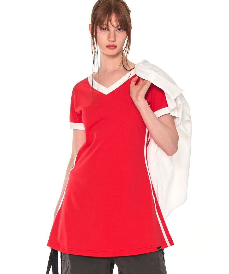 ZIZEMUSEUM（ジゼミュージアム）の「V NECK LINE OPS (RED)（Dresses）」