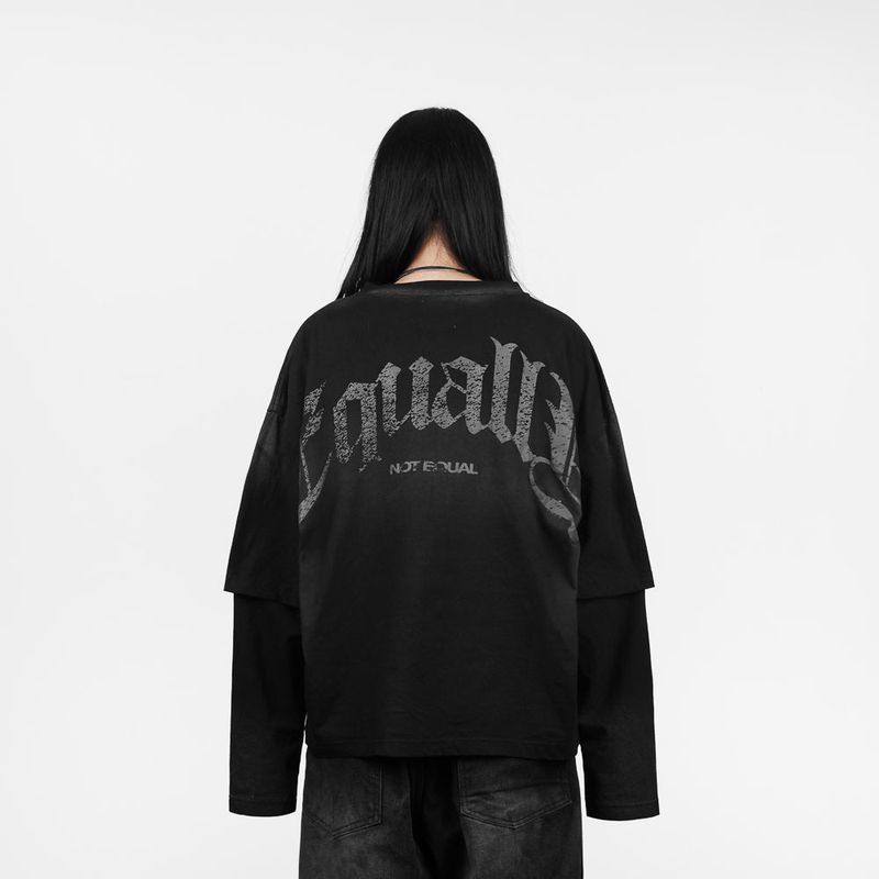 Hierarchy Studios（ヒエラルキースタジオ）の「HIERARCHY STUDIOS ENE - ウォッシュドブラック Not Equal オーバーサイズ長袖Tシャツ（トップス）」