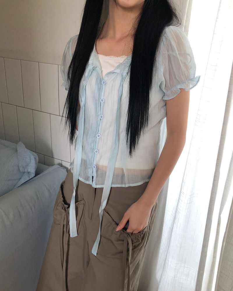 WONDER WONDER（ワンダーワンダー）の「Muha Sheer Short Sleeve Blouse（Tops）」