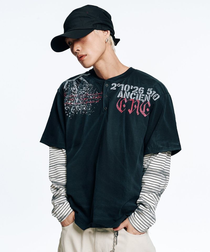 EASY NO EASY（イージーノーイージー）の「Oil Washed Layered Long Sleeve - Black（Tops）」