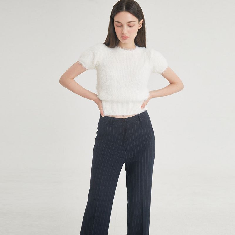 Wool Stripe Flare Pants (Navy)