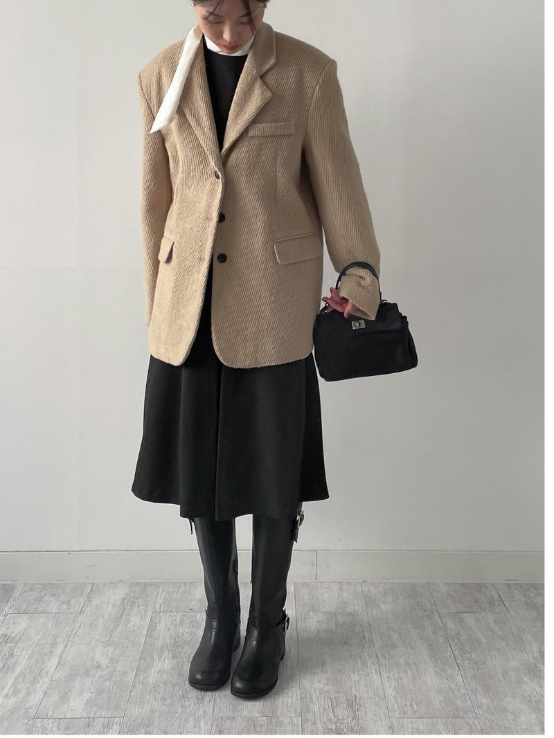[Wool 50%/Quilted lining] Twill wool single over fit jacket