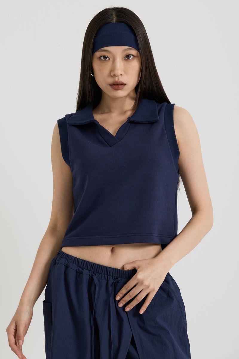 Sleeveless collar vest, Navy