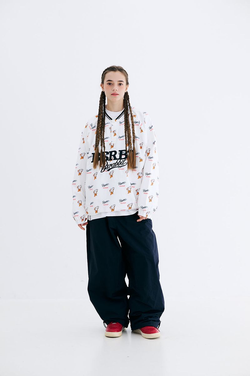 BSRBT SPORTY PULLOVER SNAP JACKET - WHITE/BEIGE