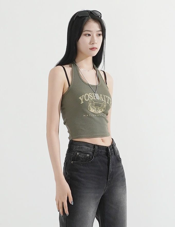 Vintage American Halter Neck Ribbed Top