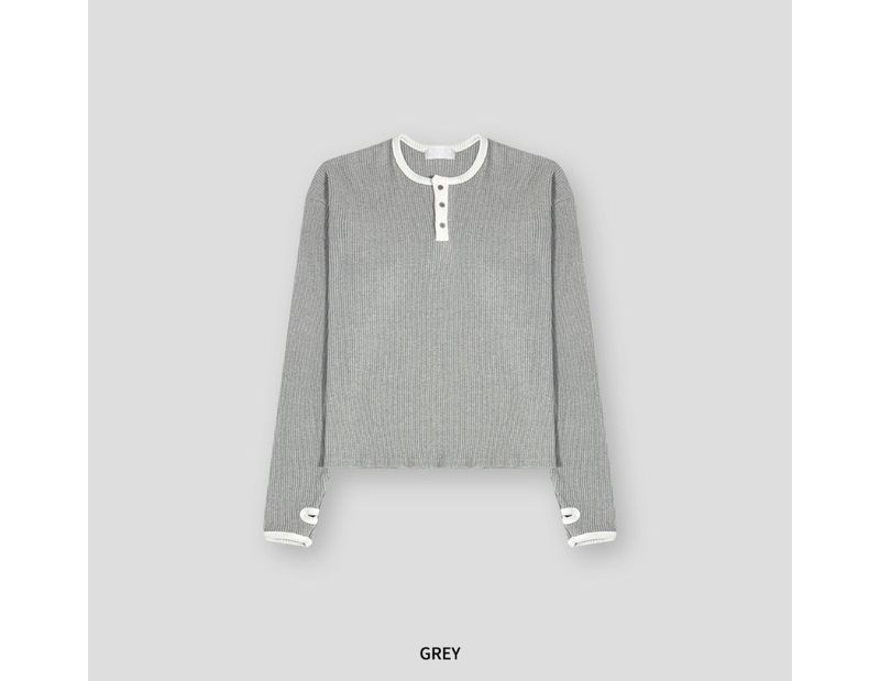 Cumin Fingerhole Waffle Henley neck 4C
