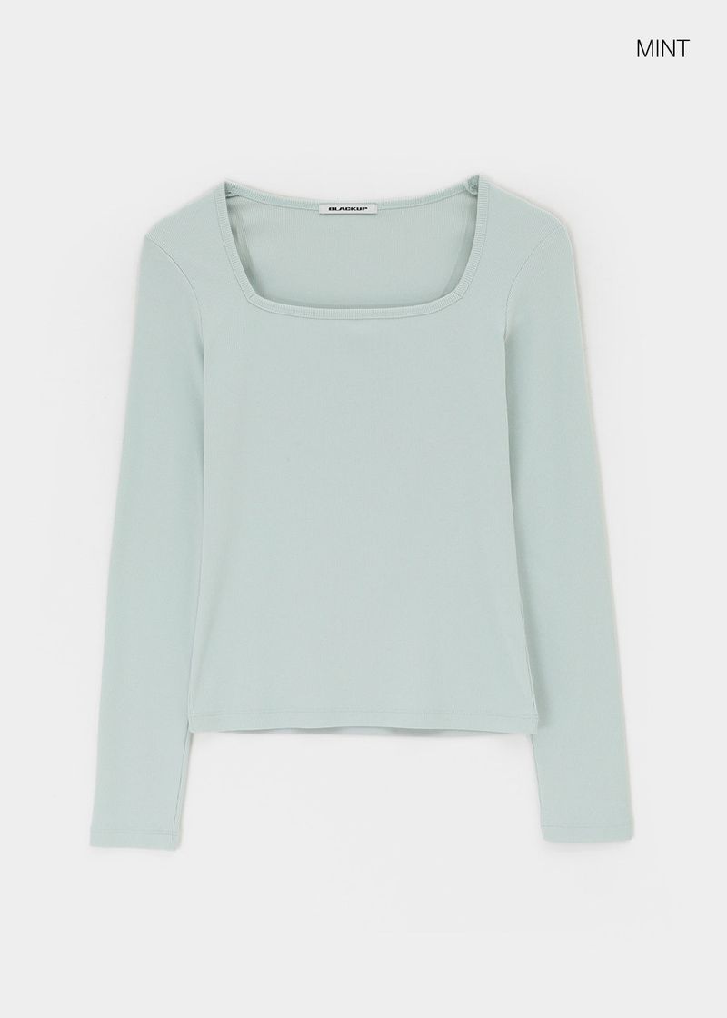 [B-BASIC] Ribbed Square Neck Long Sleeve Tee (2 SIZE)