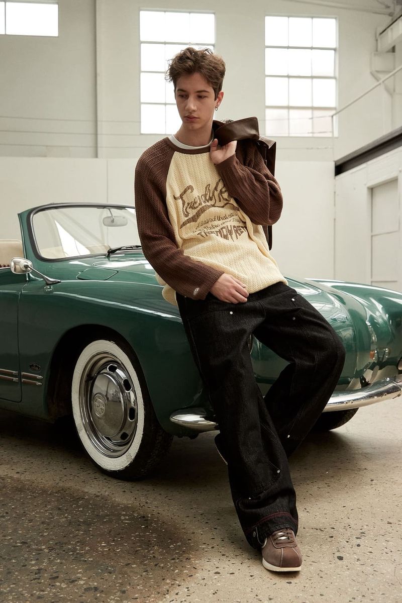 WAVE LOGO CHAIN KNIT = BROWN