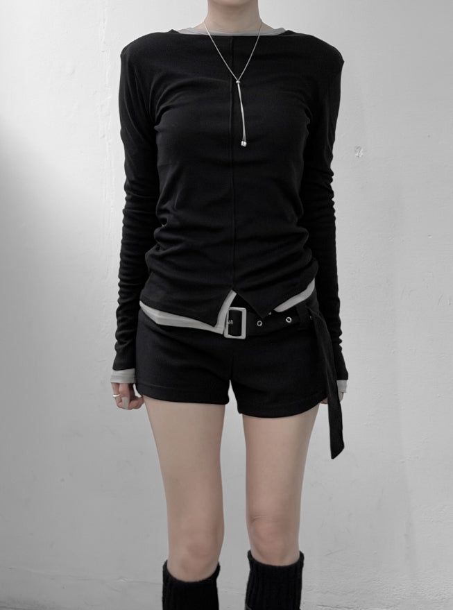 mnem（ムネム）の「Rat Cut Boat Neck Long Sleeve Tee（Tops）」
