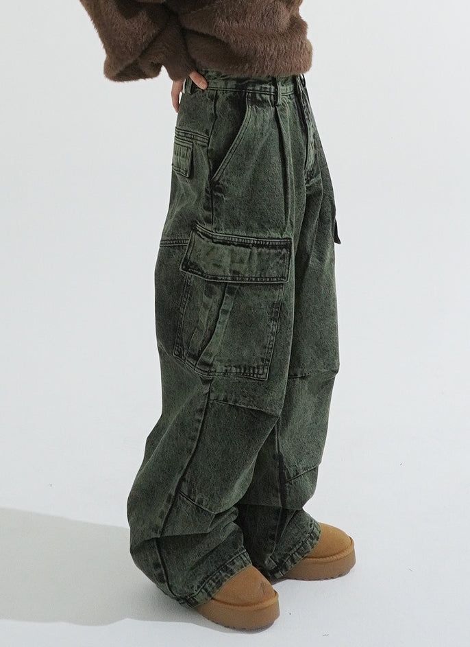 Ness pigment cargo denim pants
