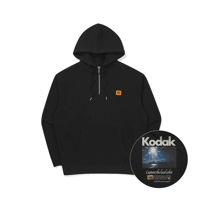 KODAK（コダック）の「Scenery Graphic Half Zip-Up Hoodie【BLACK】（Tops）」