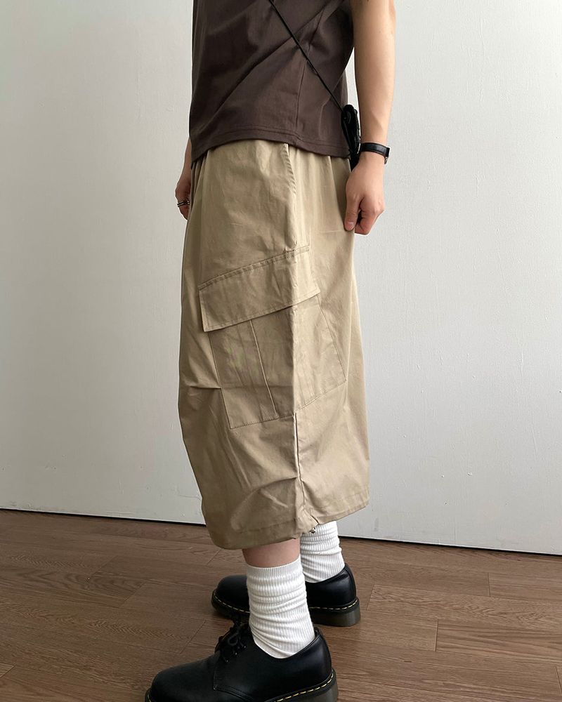 Solid Cargo Bermuda Pants