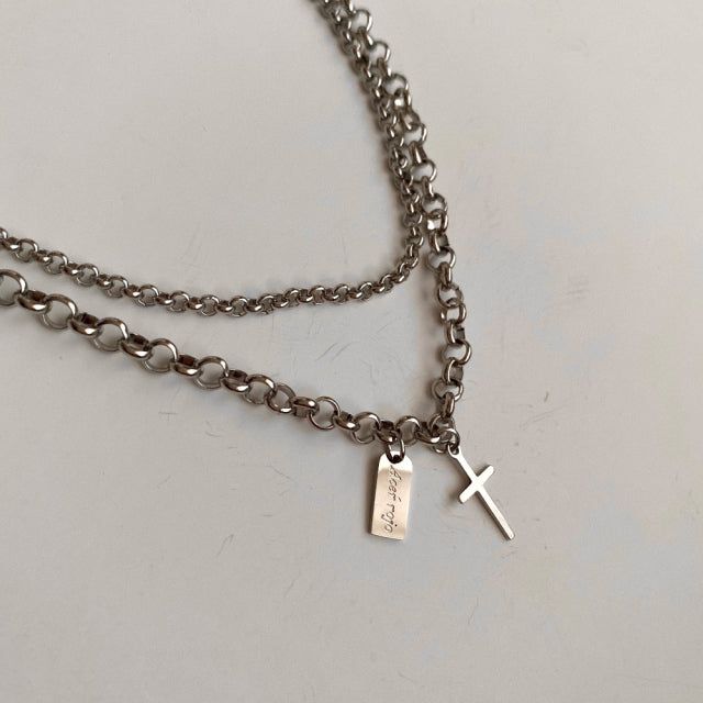 vop Bold Cross Two-Line Chain Choker Necklace