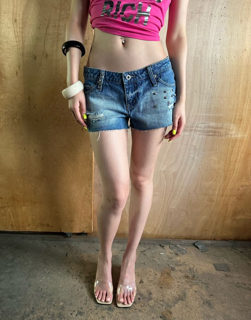 stud vintage denim shorts