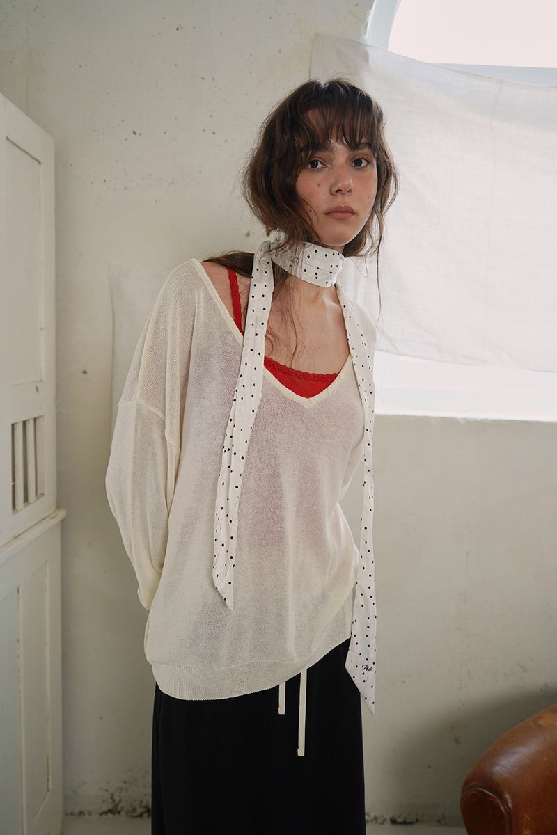 Button v-neck knit_ivory