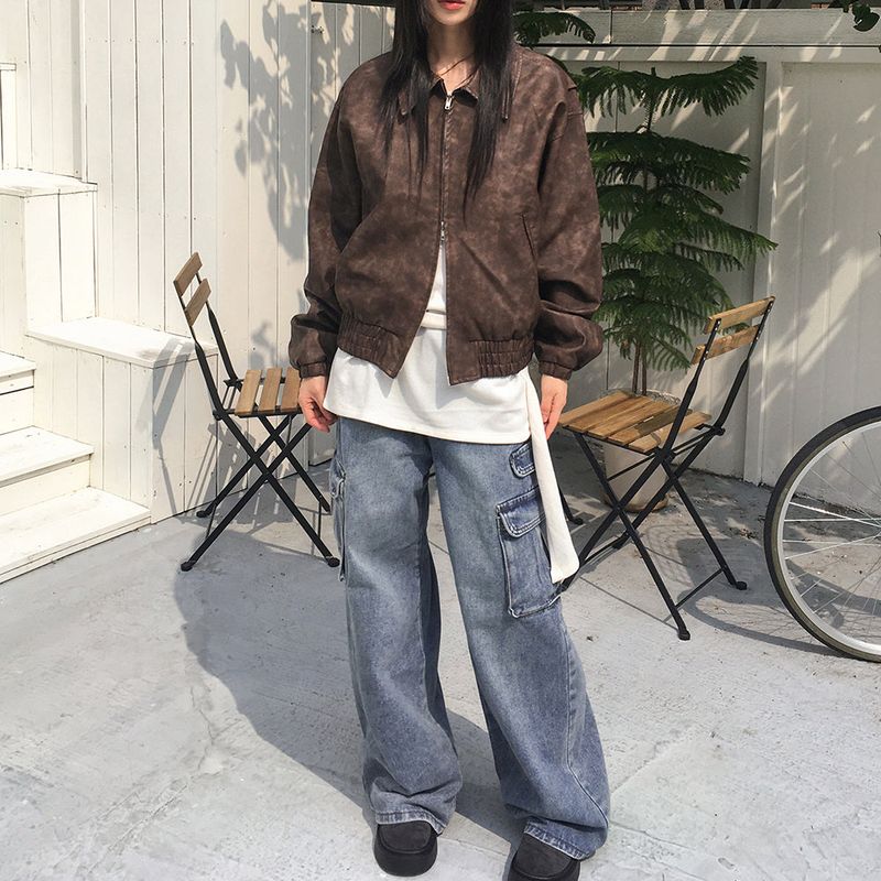 [2 size] Timber Vintage-Washed Leather Jacket