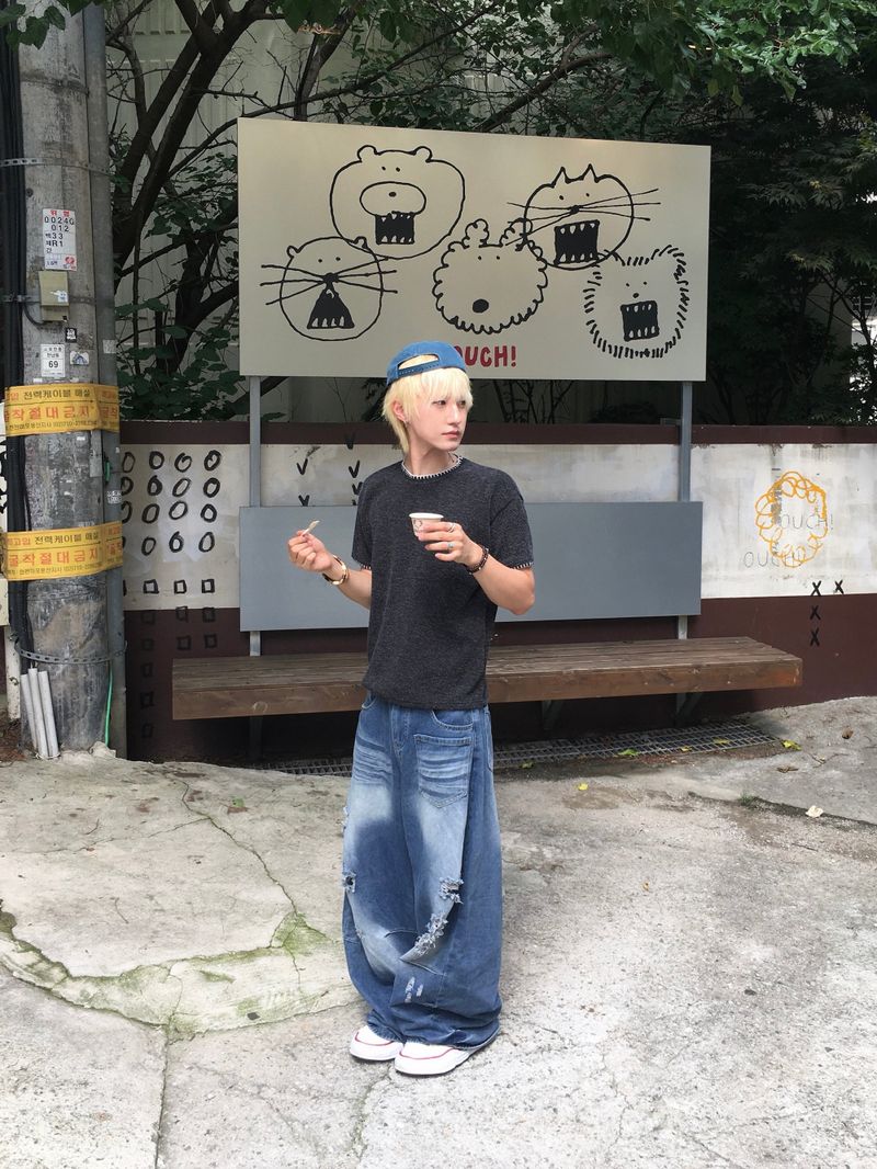 DISCERNMENT（ディサーンメント）の「Wavy Cat Washed Distressed Denim Pants（Pants）」
