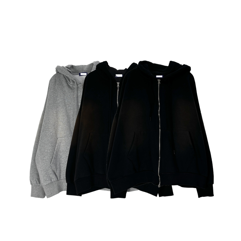cat brush fleece hood zip-up
